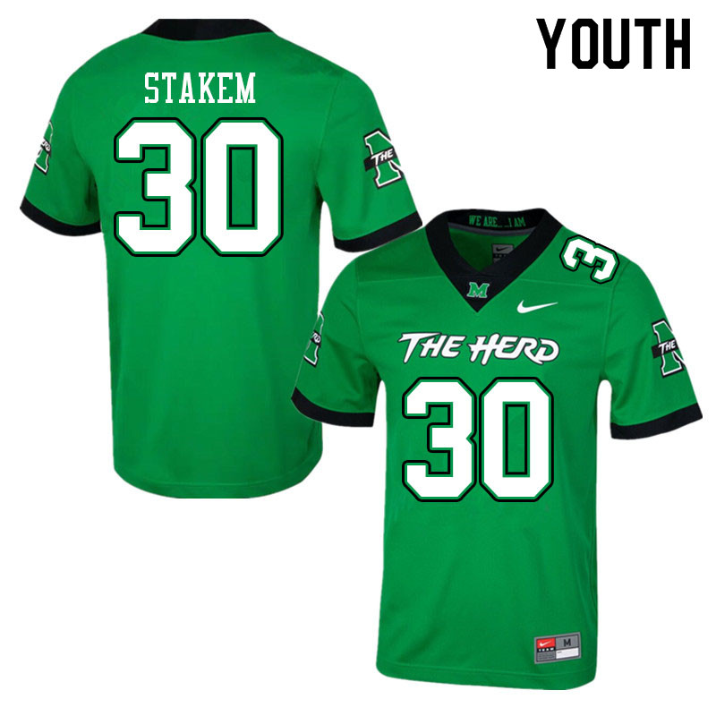 Youth #30 Jack Stakem Marshall Thundering Herd College Football Jerseys Sale-Green
